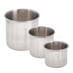 304 Stainless Steel Measuring Cups, with Containing Mark, Column, Stainless Steel Color, 5.05x4cm, 4.4cm Inner Diameter, Capacity: 40ml(1.35 fl. oz), 3pcs/set(AJEW-UN0001-11P)