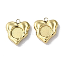 304 Stainless Steel Pendant Cabochon Settings, Heart, Real 18K Gold Plated, Tray: 5.5mm, 14x12.5x3mm, Hole: 1.6mm(STAS-H185-09G)