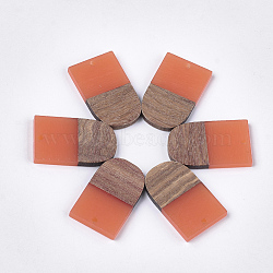 Resin & Walnut Wood Pendants, U Shape, Coral, 32x19.5x3.5~4.5mm, Hole: 2mm(RESI-S358-34F)