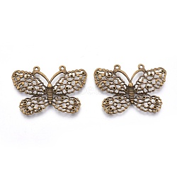 Alloy Rhinestone Connector Settings, Butterfly, Lead Free & Nickel Free, Antique Bronze, 37x51x3mm, Hole: 2mm(X-PALLOY-A19337-AB-FF)