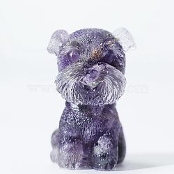 Resin Craft Display Decorations, with Natural Amethyst Chip, Schnauzer Dog Figurine, for Home Feng Shui Ornament, 42x26x28mm(DJEW-PW0021-33K)