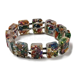 Dyed Natural Imperial Jasper with Resin Beaded Stretch Bracelets, Rectangle, Colorful, Inner Diameter: 2-1/8 inch(5.4cm)(BJEW-G698-01A-05)