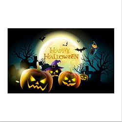 Polyester Halloween Banner Background Cloth, Halloween Photography Backdrops Party Decorations, Rectangle with Pumpkin/Moon Pattern, Colorful, 1794x1080x0.01mm, Hole: 10mm(FEPA-K001-001F)