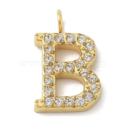 Ion Plating(IP) 304 Stainless Steel Micro Pave Cubic Zirconia Pendants, Golden, Letter A~Z Charms, Letter B, 12.5x8x2mm, Hole: 2mm(STAS-Z107-03G-02)