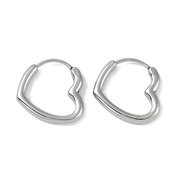 316 Surgical Stainless Steel Hoop Earrings for Women, Stainless Steel Color, Heart, 17x16.5mm