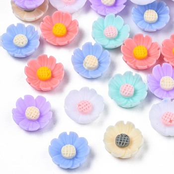 Opaque Resin Cabochons, Rubberized Style, Flower, Mixed Color, 9x9x3mm