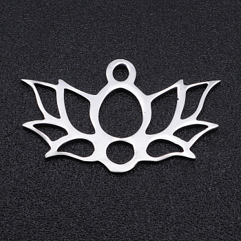 201 Stainless Steel Pendants, Laser Cut Pendants, Lotus, Stainless Steel Color, 11x19x1mm, Hole: 1.5mm