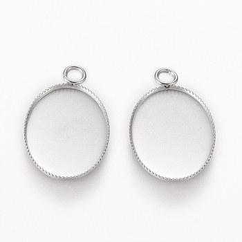 304 Stainless Steel Pendant Cabochon Settings, Plain Edge Bezel Cups, Oval, Stainless Steel Color, Tray: 18x13mm, 23x14x1mm, Hole: 2.5mm