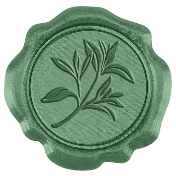 50Pcs Adhesive Wax Seal Stickers, Envelope Seal Decoration, For Craft Scrapbook DIY Gift, Sea Green, Leaf, 30mm