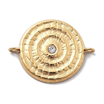 PVD Vacuum Plating 304 Stainless Steel Flat Round Vortex Connector Charms, with Crystal Rhinestone, Real 18K Gold Plated, 20x15.5x1.5mm, Hole: 1.2mm