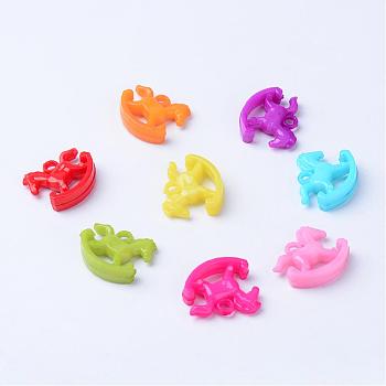 Opaque Acrylic Pendants, Rocking Horse, Mixed Color, 21.5x23x6mm, Hole: 2.5mm, about 500pcs/500g