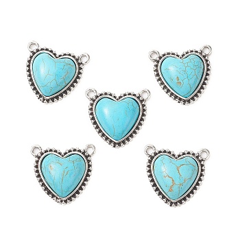 Synthetic Turquoise Pendants, with Alloy Findings, Heart Charms, Antique Silver, 22x23.5x6.5mm, Hole: 1.8mm