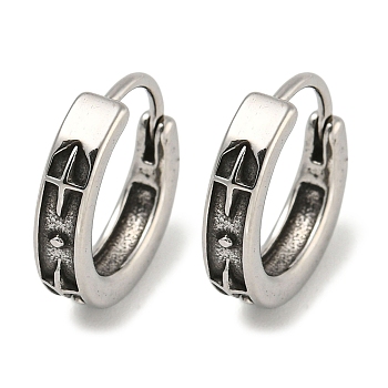 316 Surgical Stainless Steel Hoop Earrings, Cross, Antique Silver, 14.5x3.5mm