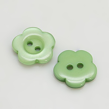 Resin Buttons, Dyed, Flower, Dark Sea Green, 12x2.5mm, Hole: 1mm
