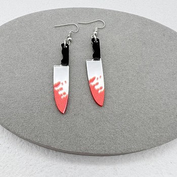 Acrylic Knife Dangle Earrings, with Stainless Steel Pins, Stainless Steel Color, Red, 30mm