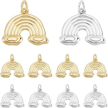 SUPERFINDINGS 12Pcs 2 Colors Rack Plating Brass Pendants, Long-Lasting Plated, with Jump Rings, Rainbow with Cloud, Platinum & Golden, 14x16.5x2.5mm, Hole: 3mm, 6pcs/color