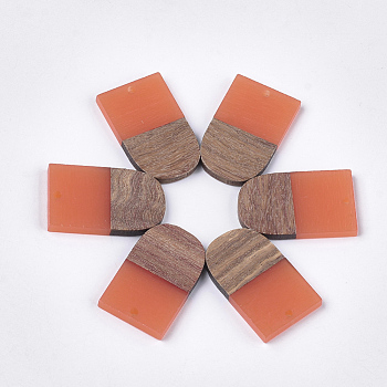 Resin & Walnut Wood Pendants, U Shape, Coral, 32x19.5x3.5~4.5mm, Hole: 2mm