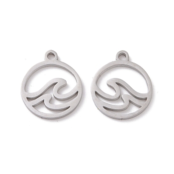 201 Stainless Steel Charms, Hollow, Mountain Alliance Eachother Pendant, Stainless Steel Color, Wave Pattern, 14x12x1mm, Hole: 1.5mm