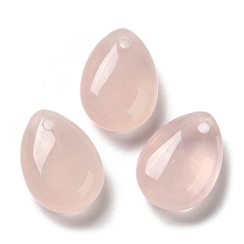 Natural Rose Quartz Teardrop Charms, for Pendant Necklace Making, 14x10x6mm, Hole: 1mm