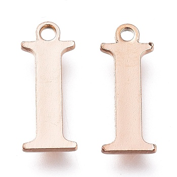 Vacuum Plating  304 Stainless Steel Charms, Laser Cut, Alphabet, Rose Gold, Letter.I, 12.5x5x0.8mm, Hole: 1mm