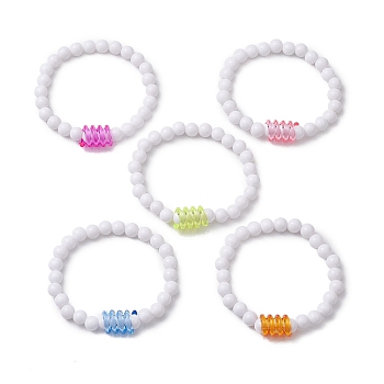 Round & Spring Acrylic Stretch Beaded Bracelets, White, Inner Diameter: 3-5/8 inch(9.1cm)