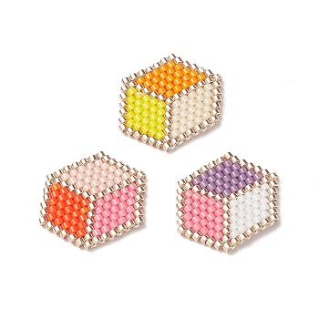 3Pcs 3 Color Handmade MIYUKI Japanese Seed Beads, Loom Pattern, Cube, Mixed Color, 21x19x2mm, 1Pc/color
