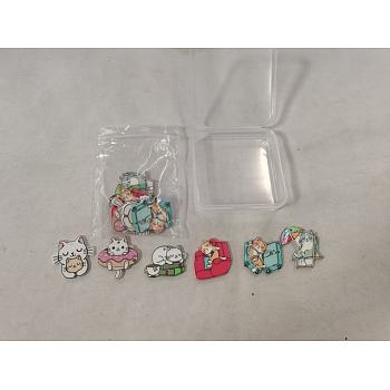 12Pcs 6 Styles Opaque Printed Acrylic Pendants, Cat Charm, Mixed Color, 23~39.5x28.5~38x2.5~2.8mm, Hole: 1.8~2mm, 2pcs/style