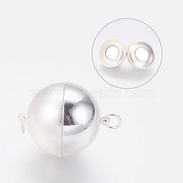 Brass Magnetic Clasps, Long-Lasting Plated, 925 Sterling Silver Plated, Round, Matte Silver, 25x20mm, Hole: 3mm(KK-L155-01SMS)