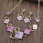 Rhombus Zinc Alloy Enamel Pendant Necklaces & Stud Dangle Earrings Sets, Golden, Lilac, 430mm(WG3ED7E-05)