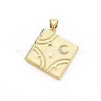 Brass Micro Pave Clear Cubic Zirconia Diffuser Locket Pendants for Teachers' Day, Nickel Free, Book, Real 18K Gold Plated, 20.5x19.5x5mm, Hole: 3.5x4mm(X-ZIRC-T004-96G-NF)