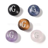 Natural Mixed Gemstone Beads, Flat Round with Letter, Letter G, 8.5~9x5~5.5mm, Hole: 1.2mm(G-L524-20G)