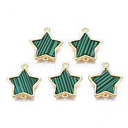 Brass Connector Charms, with Synthetic Malachite, Cadmium Free & Nickel Free & Lead Free, Real 18K Gold Plated, Star, Sea Green, 17x15.5x3mm, Hole: 1.2mm(KK-N233-173B-01D)