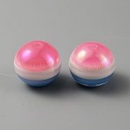 Opaque Stripe Acrylic Beads, Iridescent,  Round, Camellia, 15.5x14mm, Hole: 2mm(OACR-TAC0002-03A)