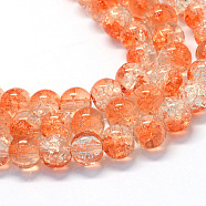 Baking Painted Transparent Crackle Glass Round Bead Strands, Coral, 8.5~9mm, Hole: 1.5mm, about 100~105pcs/strand, 31.8 inch(DGLA-Q018-8mm-08)