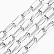 Unwelded Iron Paperclip Chains, Drawn Elongated Cable Chains, with Spool, Platinum, 24.4x10x2mm, about 32.8 Feet(10m)/roll(CH-S125-14A-02)