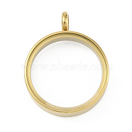 Ion Plating(IP) 304 Stainless Stee Locket Pendants, with Glass, Flat Round Charm, Real 18K Gold Plated, 31x24x6mm, Hole: 5mm(STAS-S132-16G-03)