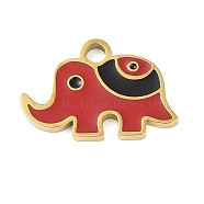 Ion Plating(IP) 304 Stainless Steel Enamel Charms, Golden, Elephant Charm, FireBrick, 12x8x1mm, Hole: 2mm(FIND-Q111-02G-06)