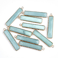 Natural Amazonite Pendants, with Brass Findings, Faceted, Dyed, Rectangle, Golden, 46.5x10x5mm, Hole: 2mm(G-S344-23C)
