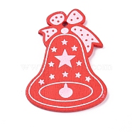 Platane Wood Pendants, Bell, for Christmas, Dyed, Red, 49.5x36.5x2.5mm, Hole: 3mm(WOOD-E011-13A)