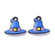 Alloy Enamel Charms, Witch Hat Charms, Magic Hat, for Halloween, Blue, 13x15x2mm, Hole: 1mm(X-ENAM-D040-B04)