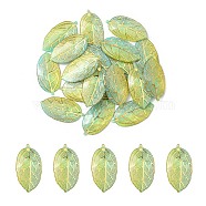 Transparent Acrylic Pendants, with Plated Bottom, for DIY Earring Making, Leaf, Green, 40x21x5mm, Hole: 1.2mm(TACR-YW0001-87B)
