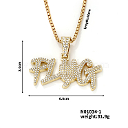 Street Style Sparkling Alloy Crystal Rhinestones Word PLUG Pendant Necklace, Golden, 23.62 inch(60cm)(UZ1980-1)