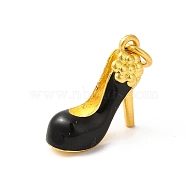 Rack Plating Alloy Enamel Pendants with Jump Ring, High-Heeled Shoes Charms, Matte Gold Color, Black, 16x14.5x6mm, Jump Ring: 6x1mm, 4mm Inner Diameter(ENAM-M048-32MG-C)