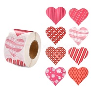 Valentine's Day Theme Paper Gift Tag Stickers, 8 Style Heart Shape Adhesive Labels Roll Stickers, for Party, Decorative Presents, Colorful, 4.1cm, about 500pcs/roll(DIY-C007-01F)