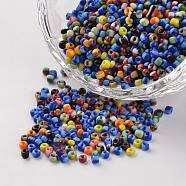 12/0 Opaque Colours Seep Glass Beads, Round Seed Bead, Mixed Color, 1.5~2x2mm, Hole: 0.5mm, about 2500pcs/50g(SEED-J019-02)