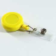 ABS Plastic Badge Reel, Retractable Badge Holder, with Platinum Iron Bobby Clip, Flat Round, Yellow, 86x32x16mm(OFST-PW0002-198F)