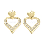 Rack Plating Brass Micro Pave Cubic Zirconia Studs Earrings, Dangle Earrings for Women, Long-Lasting Plated, Lead Free & Cadmium Free, Real 18K Gold Plated, Heart, 39x28.5mm(EJEW-B047-03G-07)