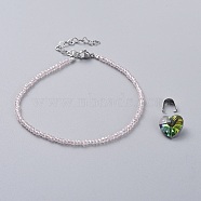 Electroplate Glass Beads Anklets, with 304 Stainless Steel Heart Link Chains & Lobster Claw Clasps & Snap on Bails, Heart Glass Pendants, Pearl Pink, 8-7/8 inch(22.5cm)(AJEW-AN00279-04)