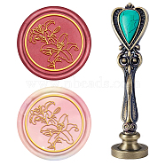 DIY Scrapbook, Brass Wax Seal Stamp, with Alloy Handles, for DIY Scrapbooking, Flower Pattern, Stamp: 25mm, Handle: 88.5x24.5x14mm, 2pcs/set(AJEW-WH0144-078)