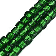 Handmade Silver Foil Lampwork Beads, Cube, Green, 8~9x7.5~9x7.5~9mmmm, Hole: 1.5mm, about 50pcs/strand, 16.22 inch(41.2cm)(FOIL-N004-01B-02)
